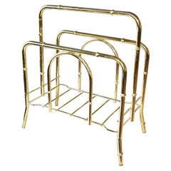 Chinoiserie Faux Bamboo Brass Magazine Rack, Mid 20th Century