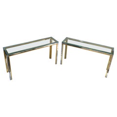 Pair of Consoles, Hallway Tables by Zilli in Chrome & Brass with Clear Glass Top