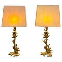 Pair of Rare Fondica by Mathias, Heavy Gilded Bronze Table Lamps
