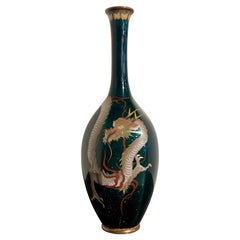 Japanese Green Cloisonne Dragon Vase, Meiji Period, Early 20th Century, Japan