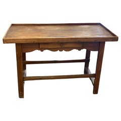 19th Century French Oak Farm Table with Drawer