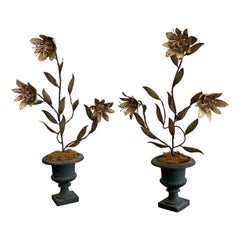 Pair of French Tole Iron Lillies in Planters, Late 19th/ Early 20th Century