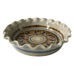 Vintage Circular Studio Pottery Tray with Curvy Edge