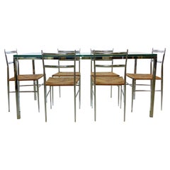 Chrome & Glass Dining Table with 6 Chrome & Rope 'Superleggera' Chairs