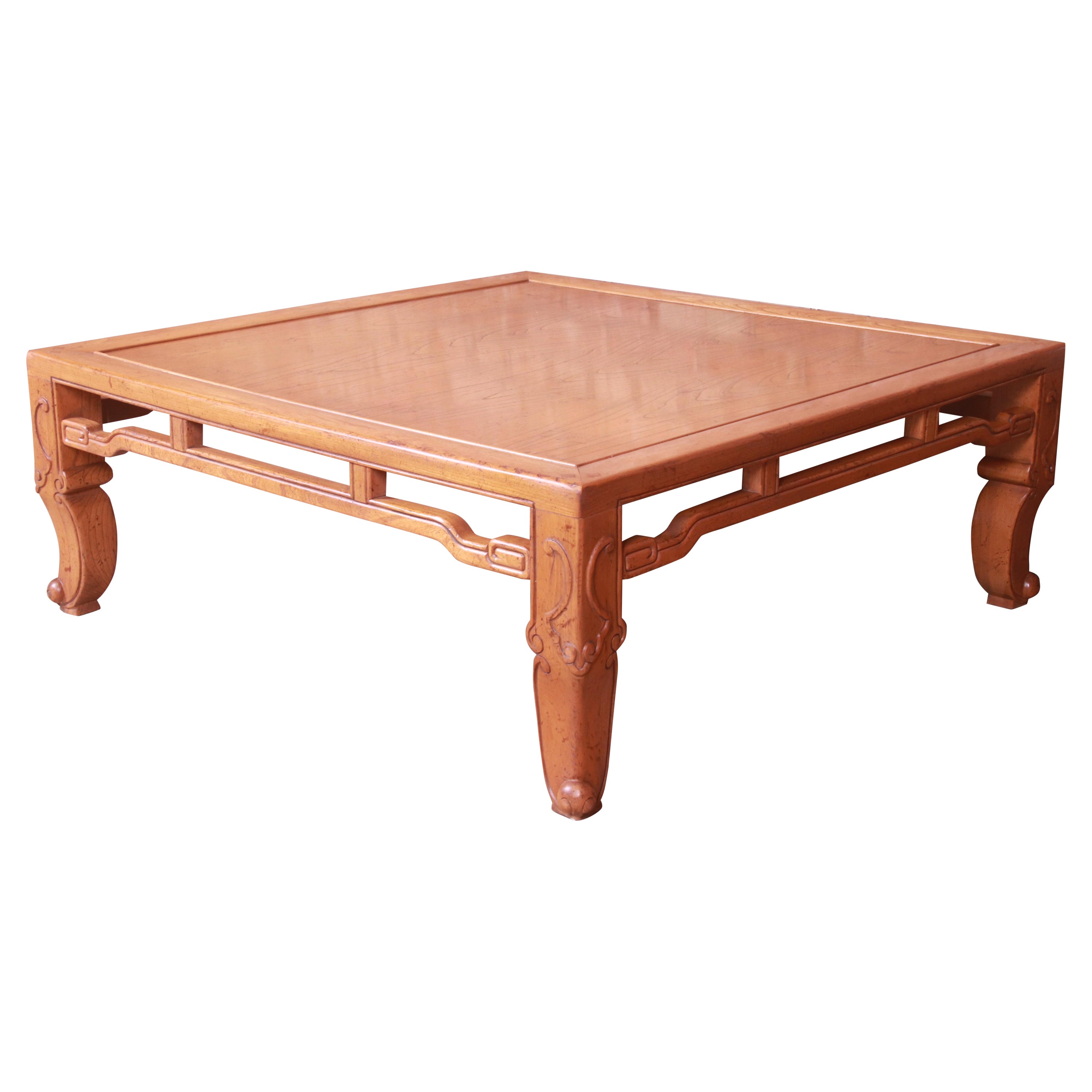 Michael Taylor for Baker Hollywood Regency Chinoiserie Carved Elm Coffee Table