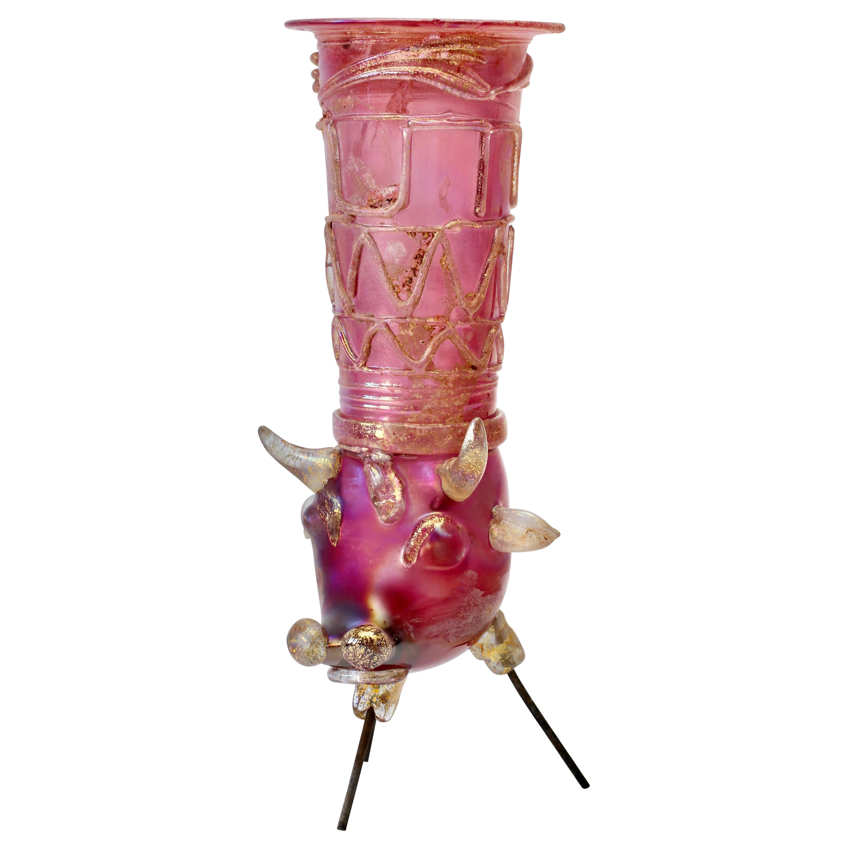 Importante jarrón centro de mesa de cristal de Murano italiano rosa Ermanno Nason para Cenedese