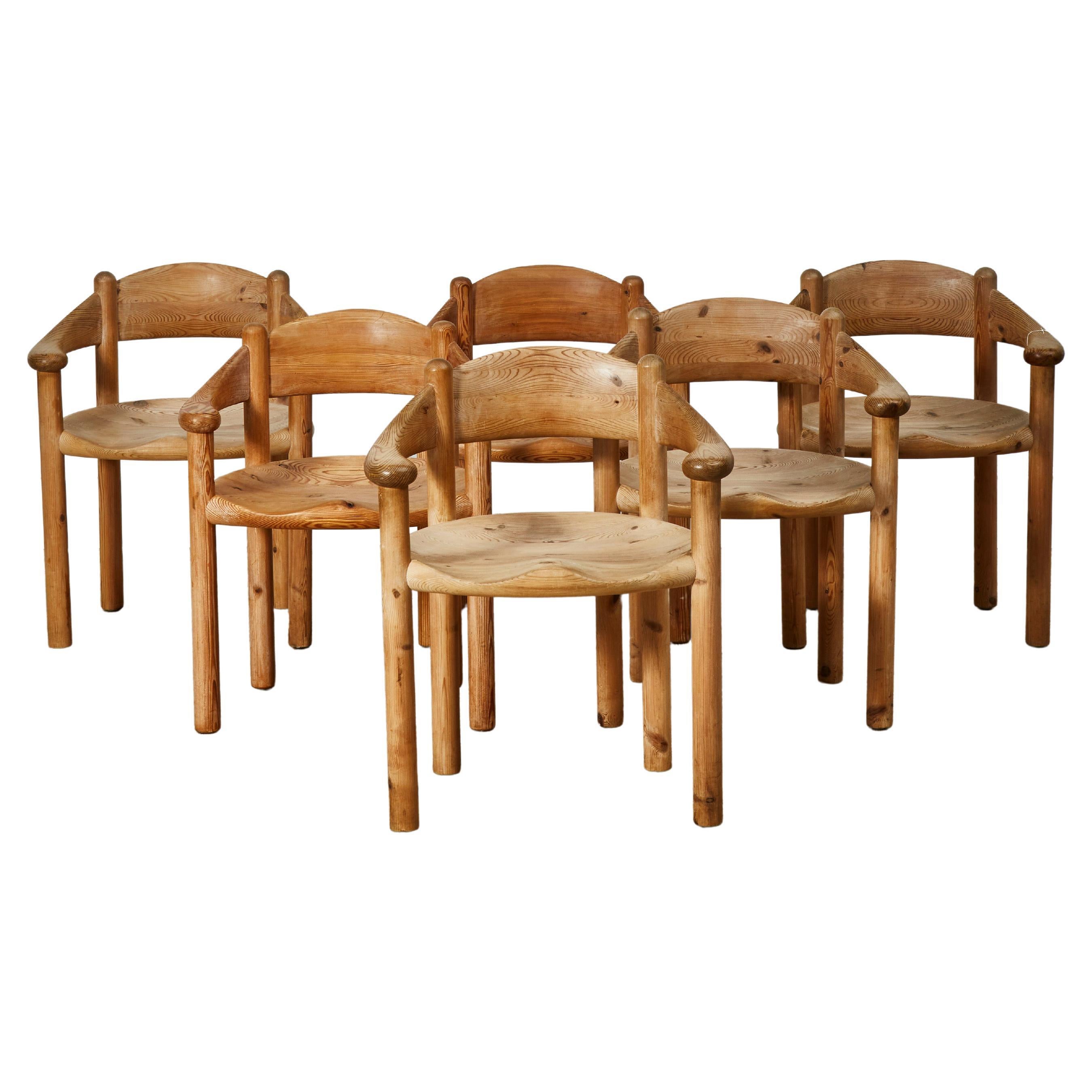 Vintage Set of 8 Wooden Chairs, 70s For Sale