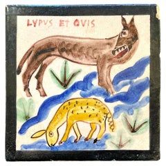 "Wolf and Sheep," Unique, Whimsical Art Deco Tile by I.C.S., Possibly Gambone