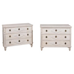 Pair of Swedish Gustavian Style 1880s Three-Drawer Chests with Carved Tassels