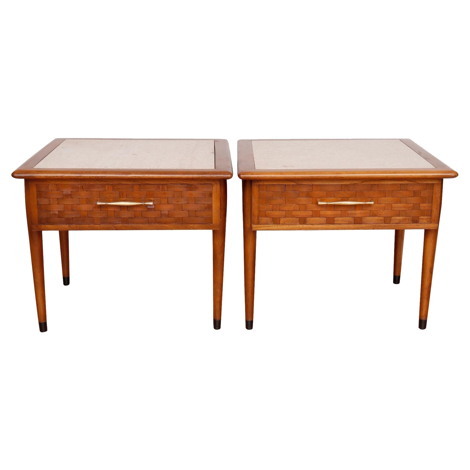 Colonial Travertine Top Side Tables, a Pair