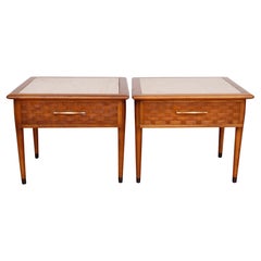 Colonial Travertine Top Side Tables, a Pair