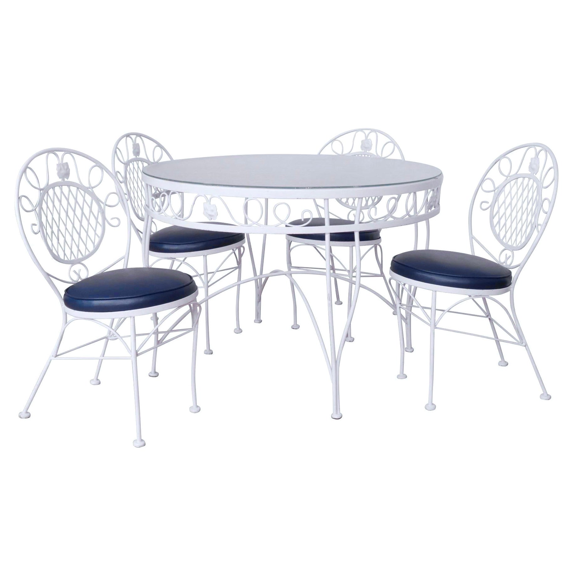 Blue & White Metal Patio Dining Set For Sale