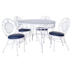 Blue & White Metal Patio Dining Set