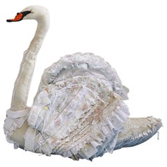 Vintage Helle Høgsbro Krag Swan Sculpture Made of Various Textiles, Denmark