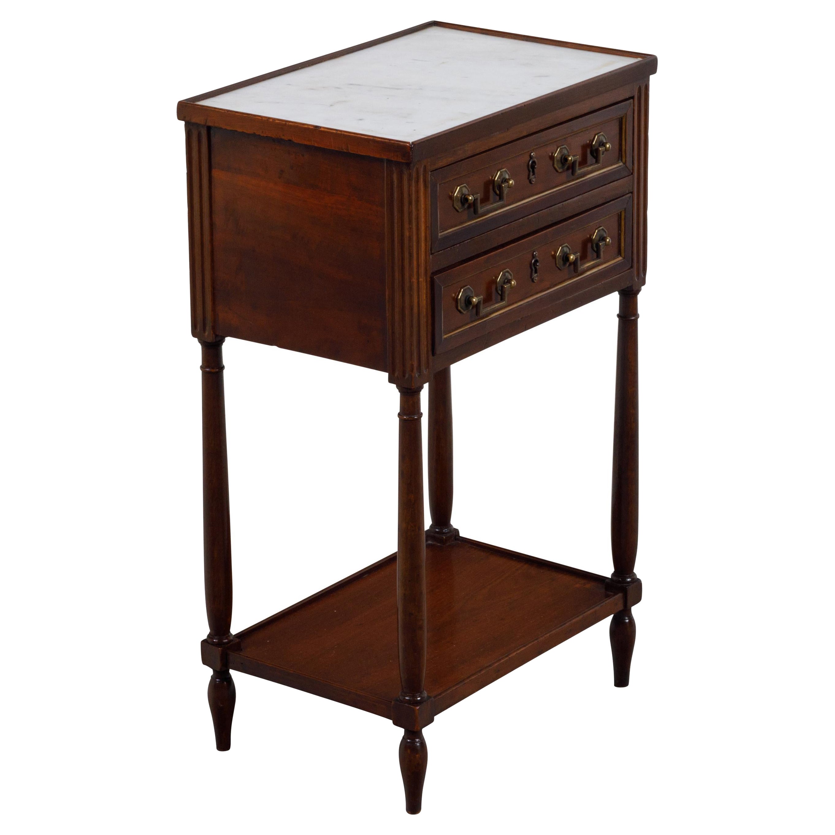 English Regency Period 1820s Mahogany Table with White Marble Top and Drawers