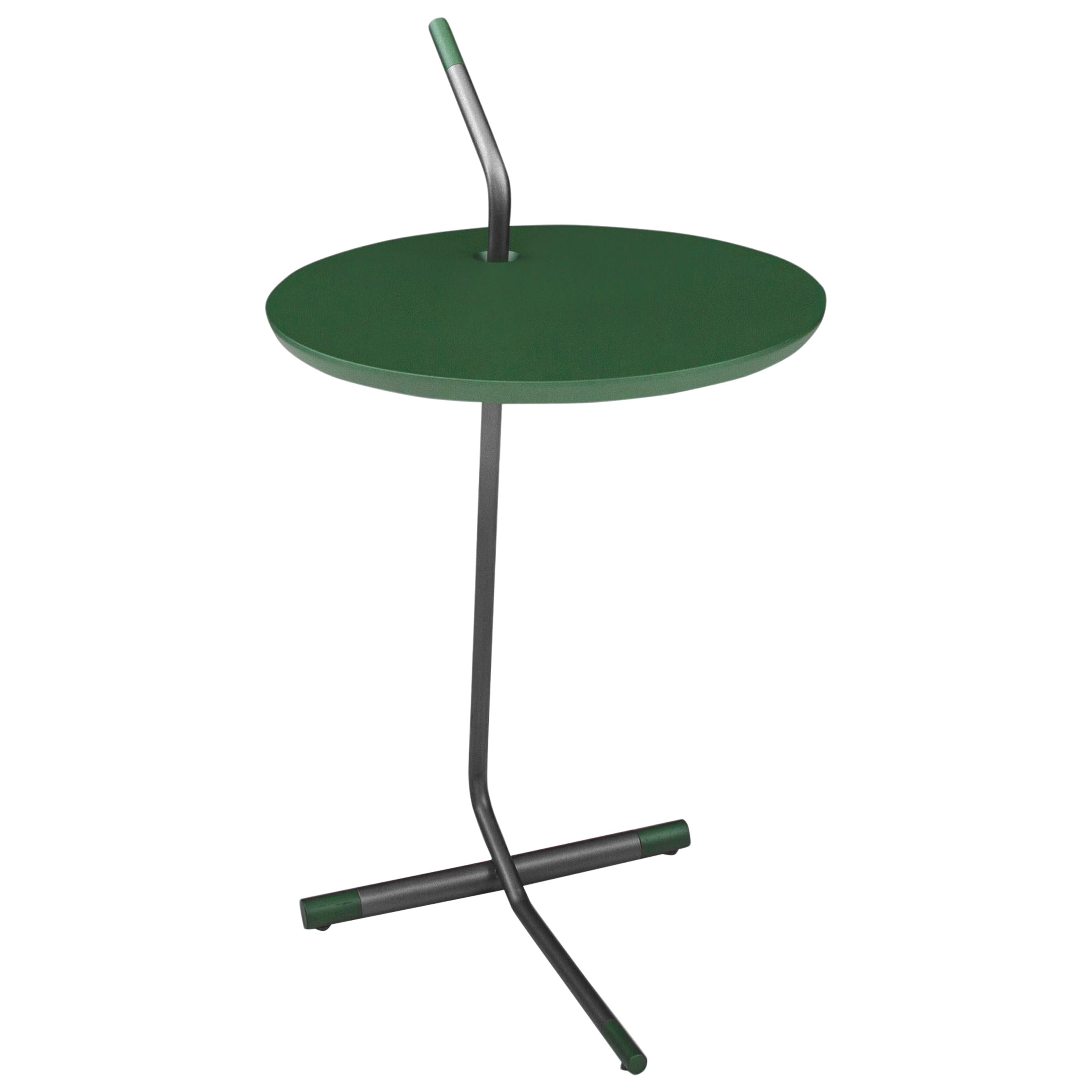 Like Side Table in Green Wood Finish & Metal Base For Sale