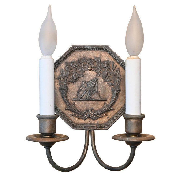 Cast Bronze e.f. Caldwell Two-Arm Sconce Pair For Sale