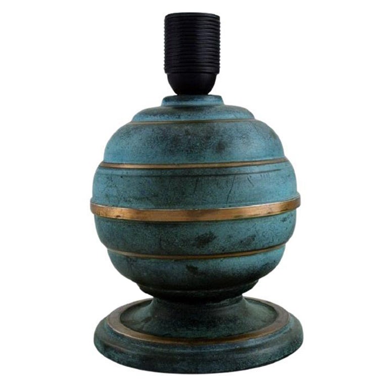 Lampada da tavolo Art Déco in metallo patinato verde, anni '30/'40
