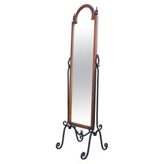 Retro 1960's Fruit-Wood and Scrolled Iron Cheval Mirror