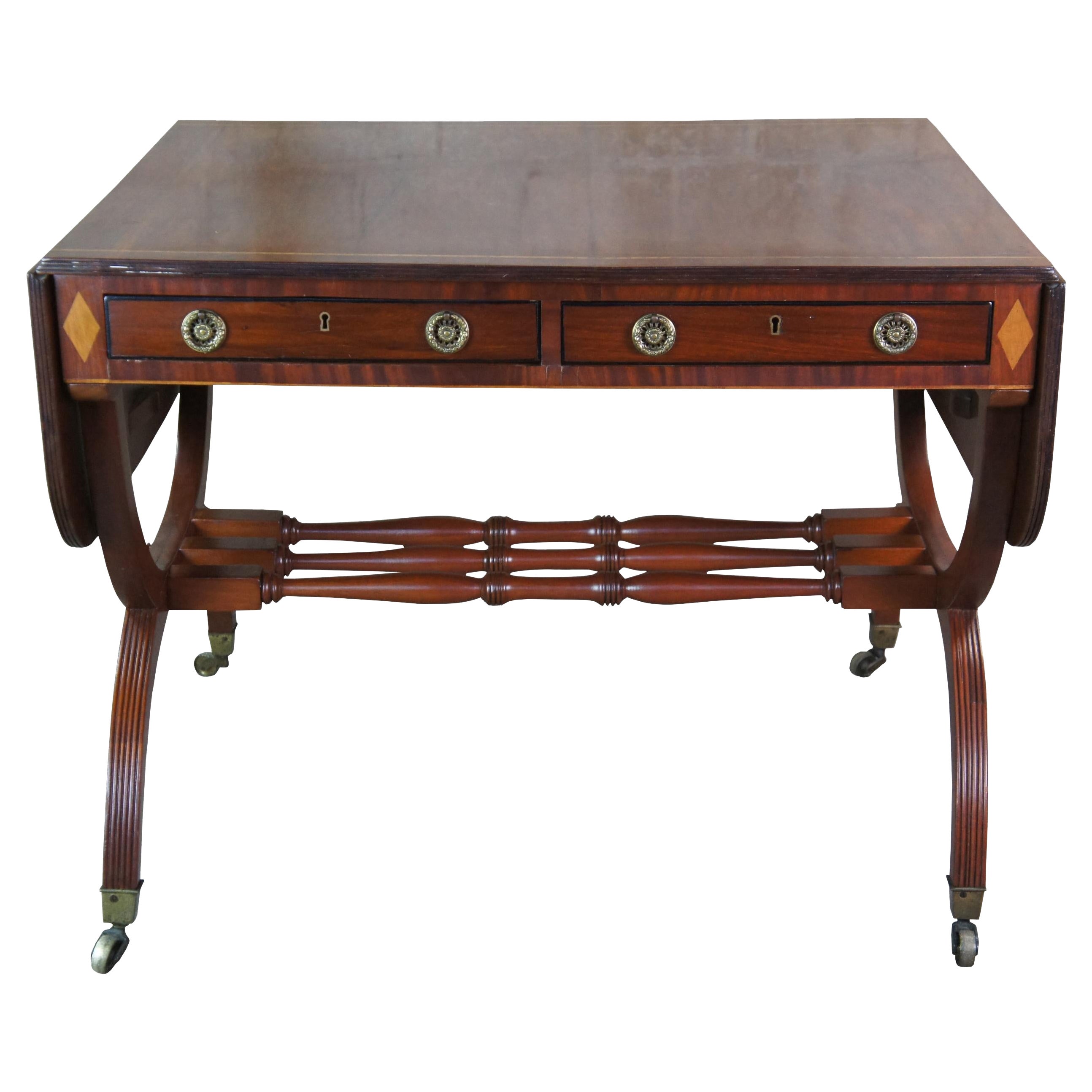 English Regency Antique 19th C Mahogany Dropleaf Library Writing Desk Sofa Table