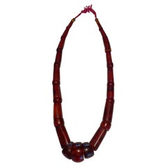 Rare Burmese Mizoram Amber Fossil Tribal Necklace, Late 19th Century