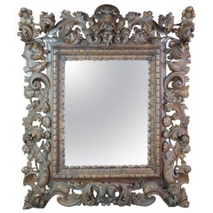 Monumental Antique Italian Baroque High Relief Carved Figural Cherub Mirror