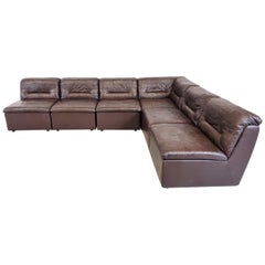 Used Brown Patchwork Leather Modular Sofa, 1970s
