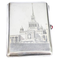 Antique Russian Silver & Niello Cigarette Case, Mid 20th Century