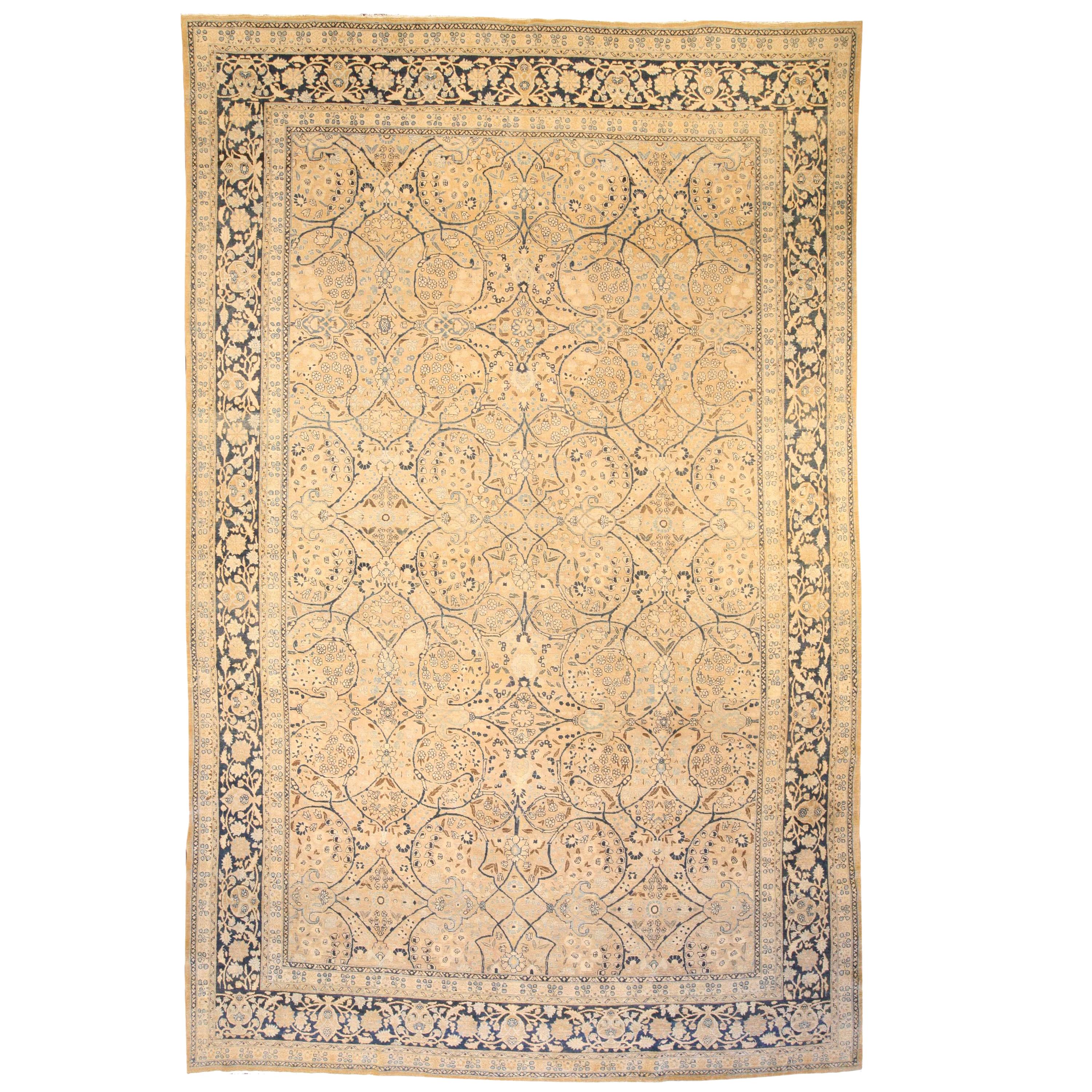 Antique Persian Meshad Botanic Handmade Wool Rug For Sale