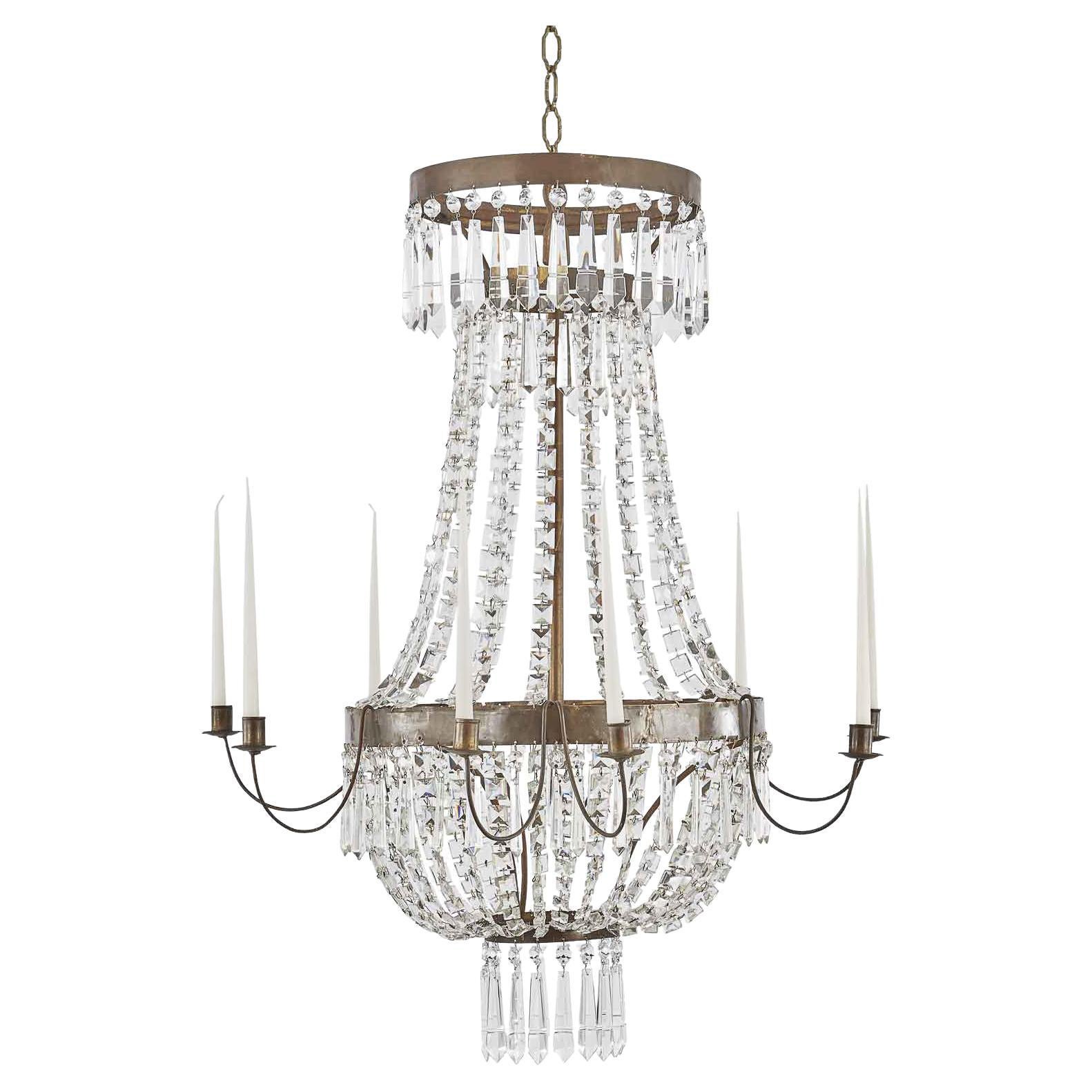19th Century Italian Empire Crystal Candle Chandelier For Sale