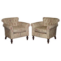 Pair of George Smith Chelsea Floral Upholstered Chesterfield Armchairs