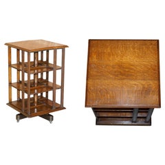 Large circa 1880 Antique Victorian English Oak Revolving Bookcase Book Table