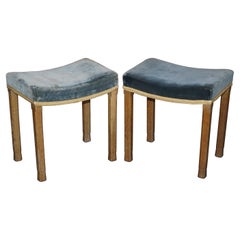 Vintage Pair of Rare Original Queen Elizabeth II 1953 Coronation Stools in Limed Oak