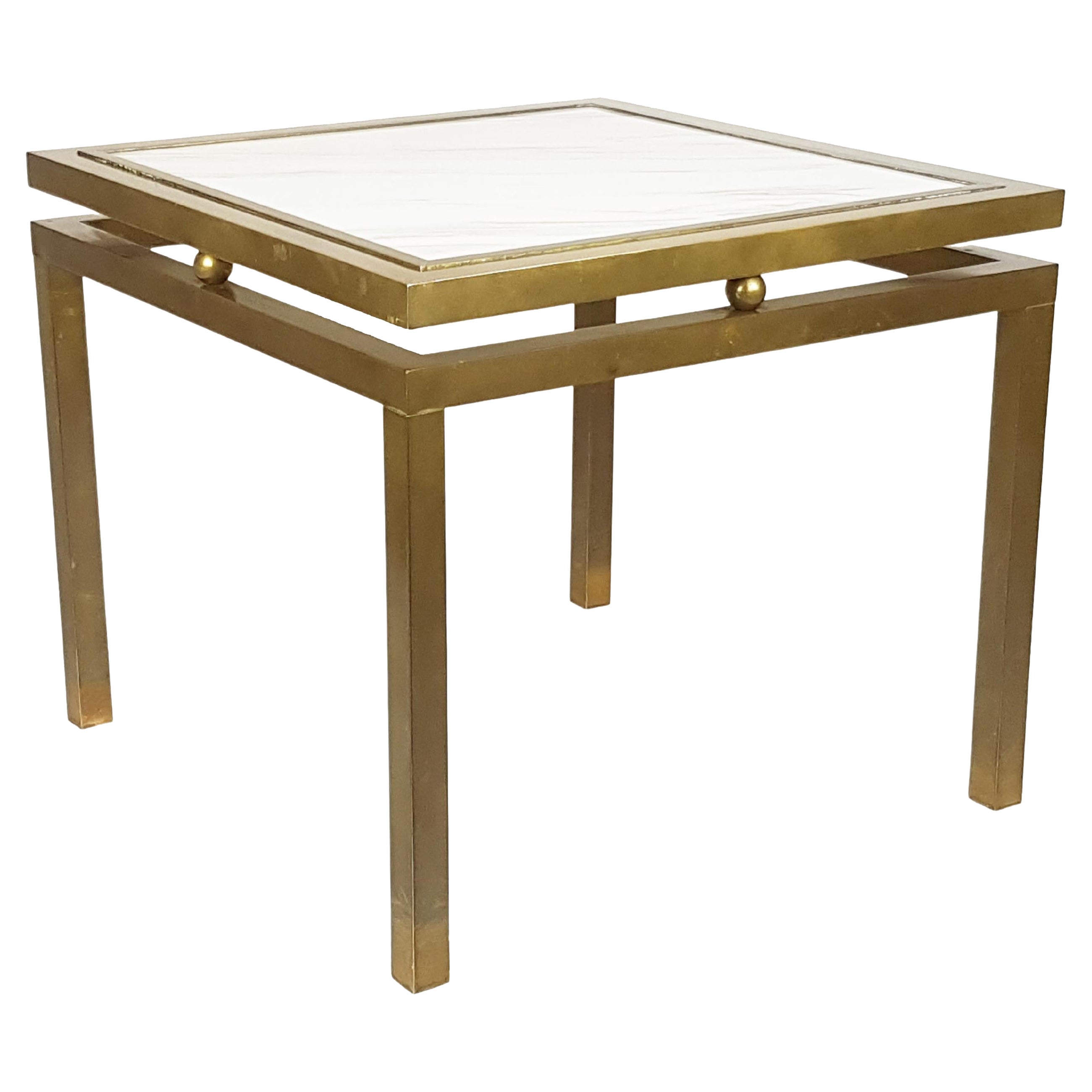 Mesa de centro italiana de mármol blanco y latón de los años 70