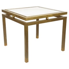 Mesa de centro italiana de mármol blanco y latón de los años 70