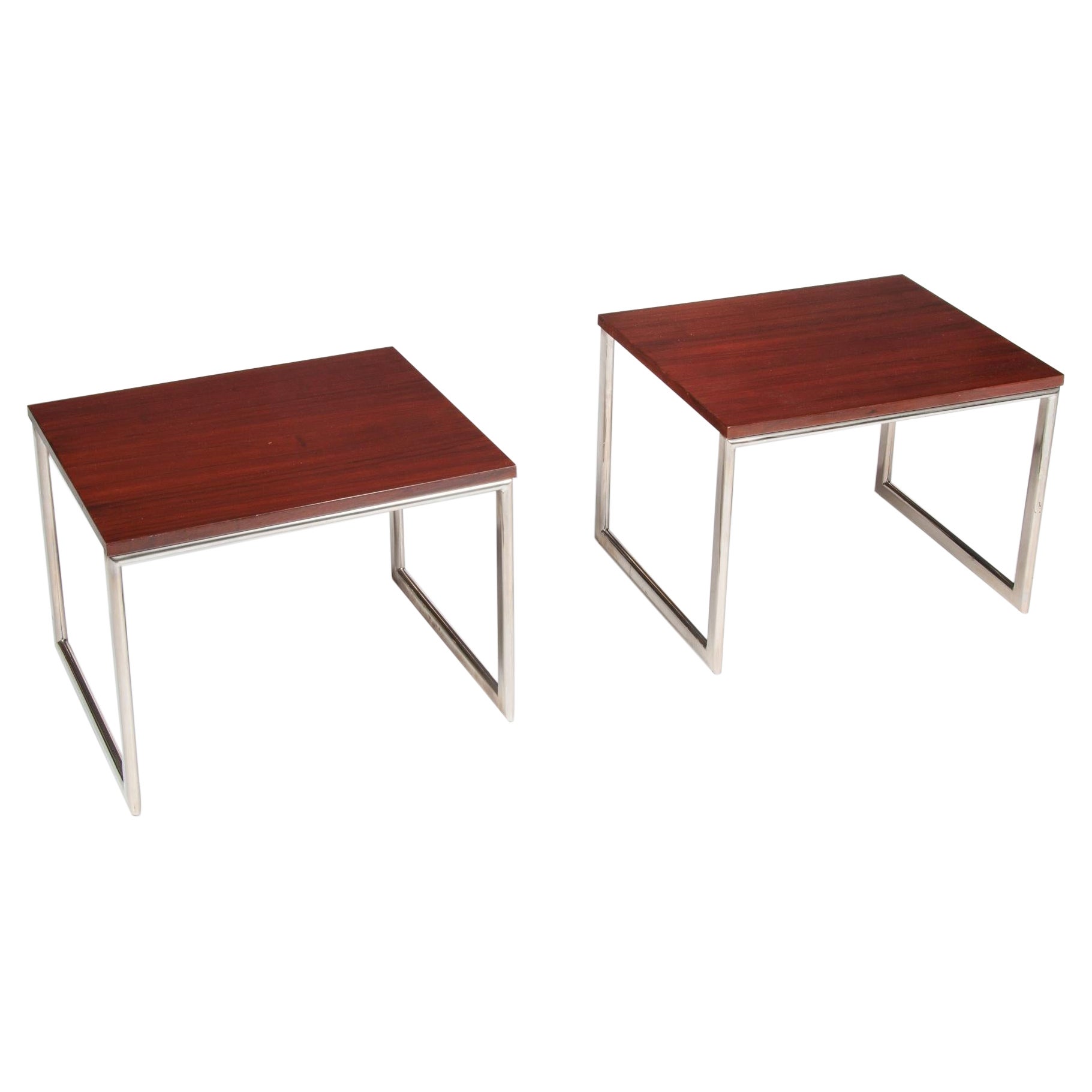 Pair of 1970s Teak and Chrome Side Tables