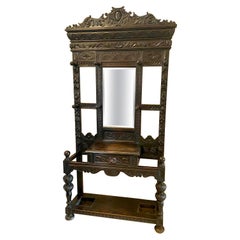 Large Antique Victorian Quality Carved Oak Hall Stand