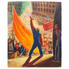 "Workers Rally, " Painting of 1935 May Day Rally, Brilliant Red, Orange, Green