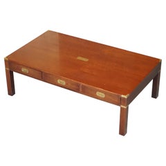 Harrods Kennedy Military Campaign Hardwood Wood & Brass 3 Drawer Coffee Table
