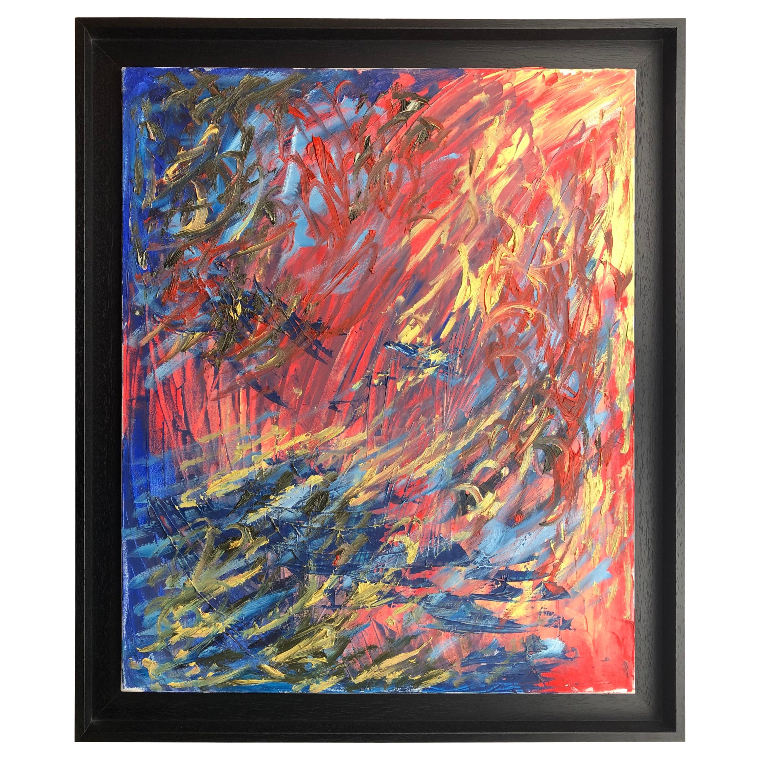 Colorful Abstract Oil on Canvas Painting Signed Alain Boyer