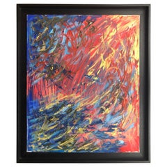 Colorful Abstract Oil on Canvas Painting Signed Alain Boyer