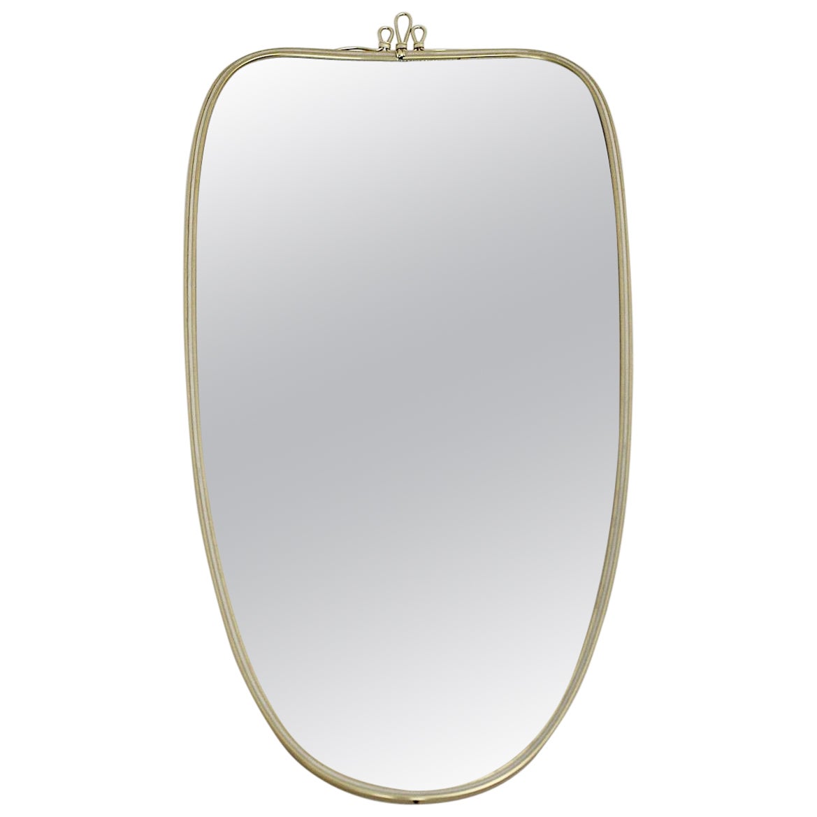 Modernist Vintage Oval Golden Metal Wall Mirror 1950s Italy For Sale