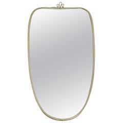 Modernist Vintage Oval Golden Metal Wall Mirror 1950s Italy