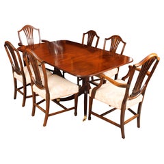 Vintage 3 Pillar Dining Table & 6 Dining Chairs by William Tillman 20th C
