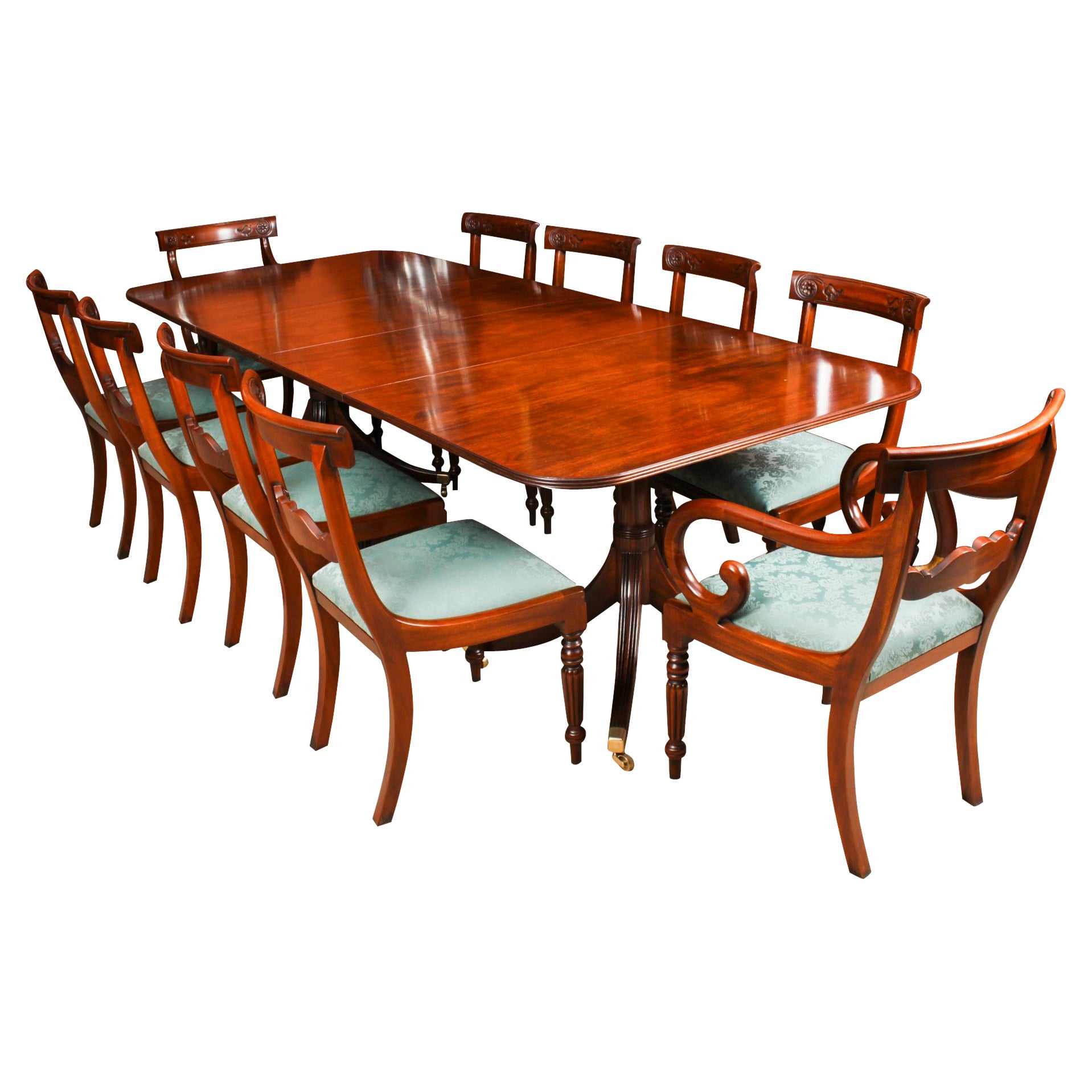 Vintage 3 Pillar Dining Table by William Tillman & 10 Dining Chairs 20th C