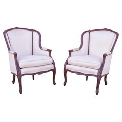 French Provincial Louis XV Bergere Lounge Club Arm Chairs by Jeffco, a Pair