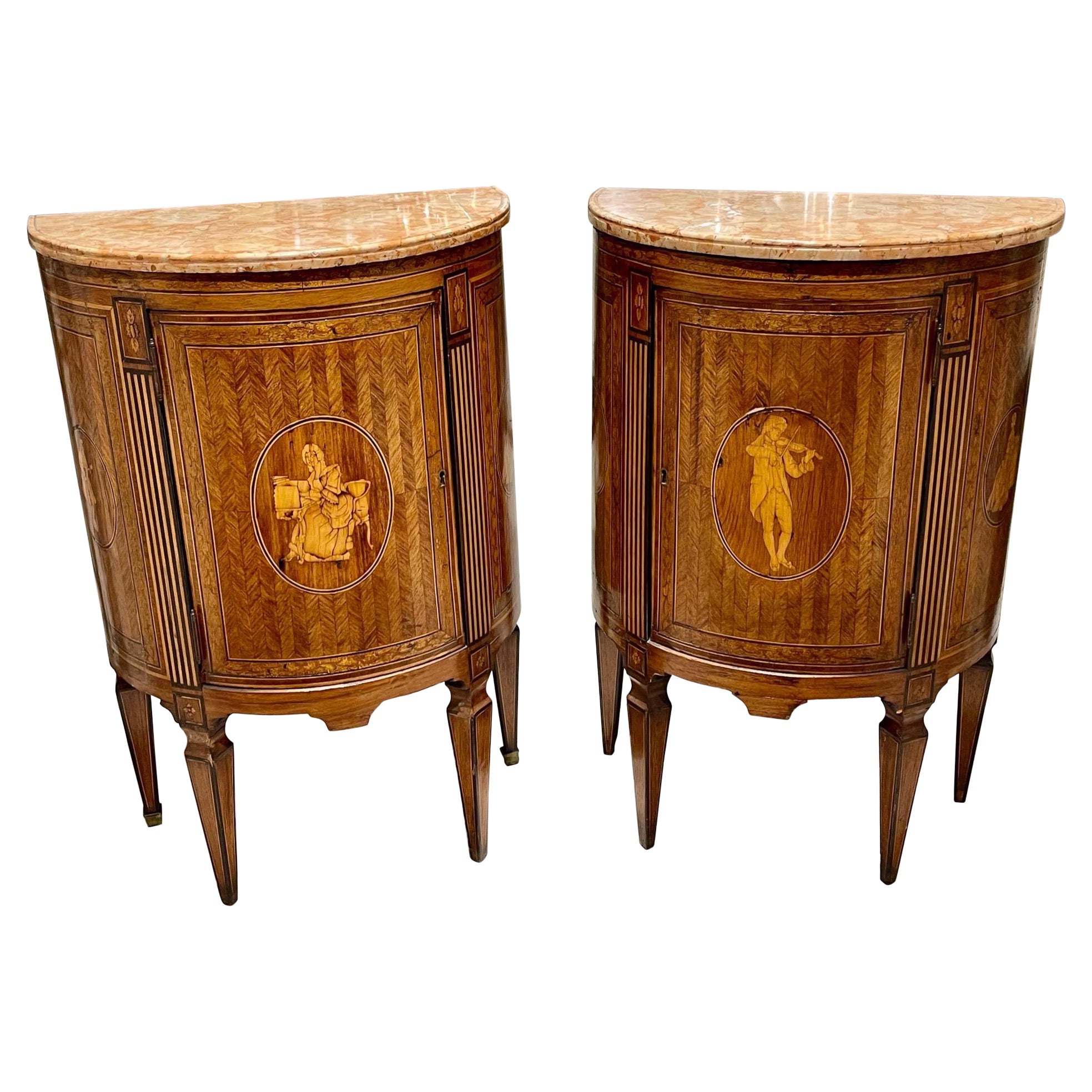 Paire de tables d'appoint incrustées néo-classiques d'Italie du Nord du 19ème siècle
