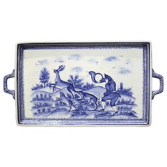 Vintage 20th Century Portuguese Blue and White Hand Painted Faience Serving Tray