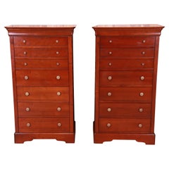 Vintage Grange French Louis Philippe Cherry Wood Lingerie Chests or Semainiers, Pair