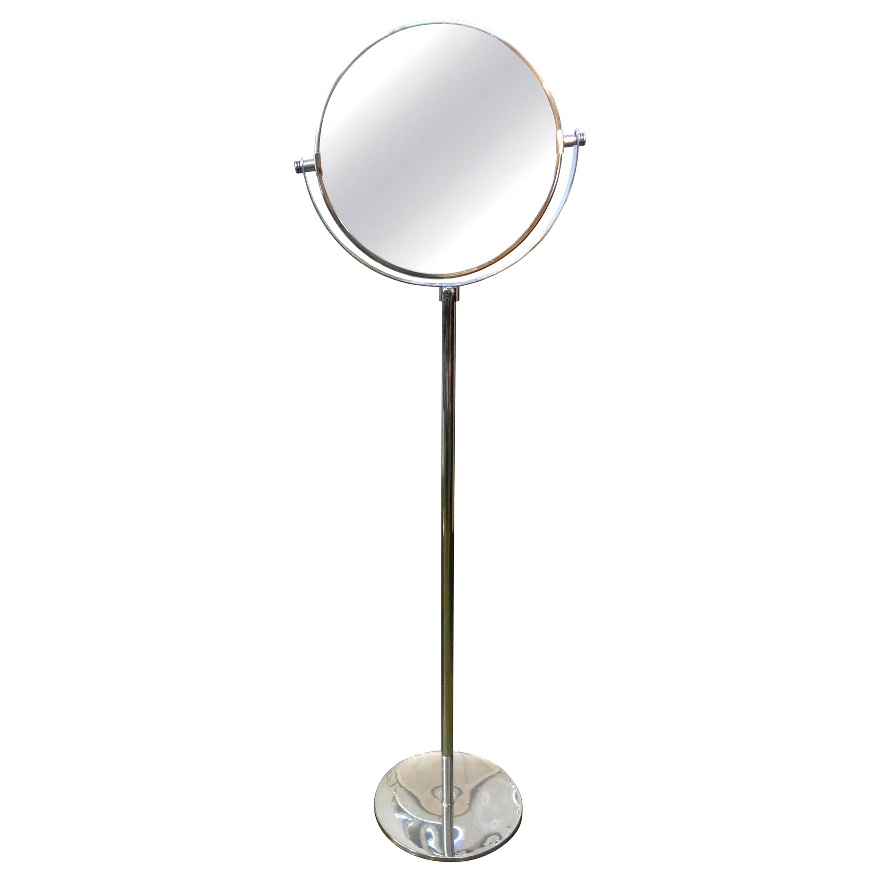 Miroir moderne italien sur pied en chrome à la manière de Romeo Rega
